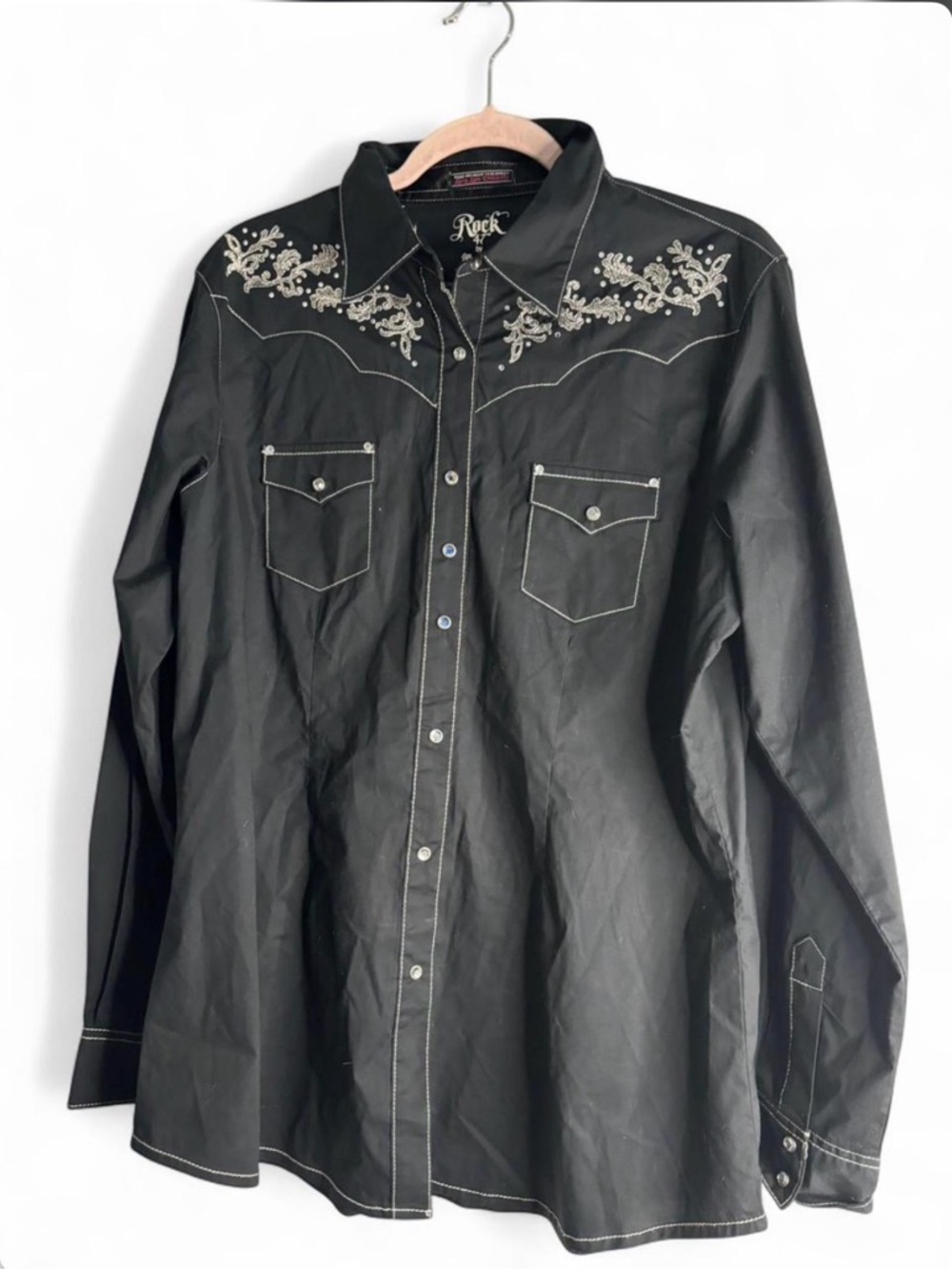 Wrangler Black Western Embroidered Button-Down Shirt